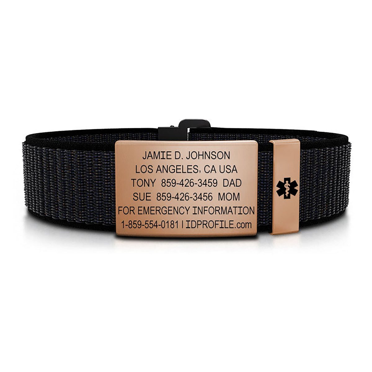 Nylon Loop Medical ID - XL - With iD Profile ID 19mm Rose Gold-Rose Gold Classic | Cosmic ROAD iD
