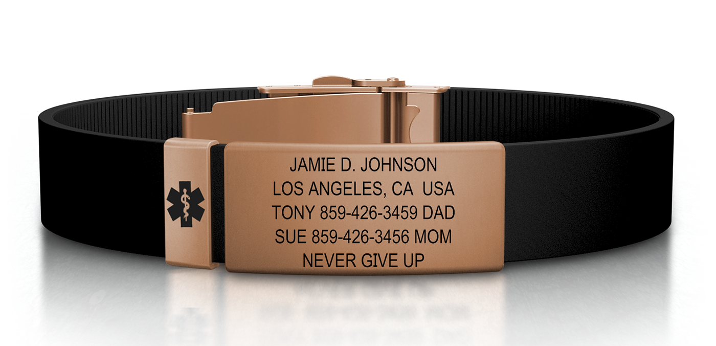 Rose Gold and Black Silicone Clasp Wrist ID