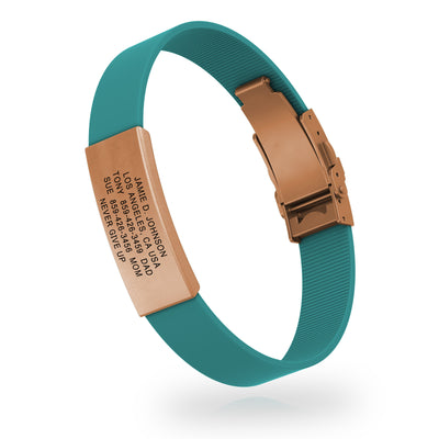 Wrist ID Elite Silicone Clasp 13mm Rose Gold ID Teal - ROAD iD
