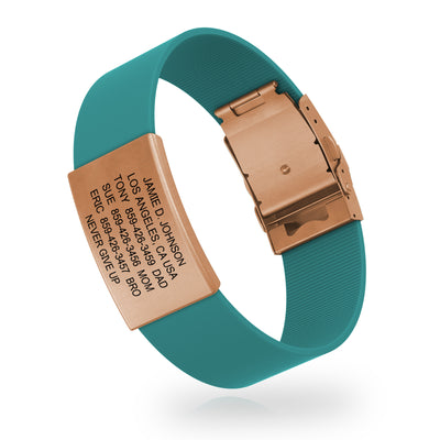 Wrist ID Elite Silicone Clasp 19mm Rose Gold ID Teal - ROAD iD
