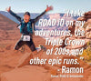 Ramon jumping in the air by some cliffs, ROAD iD Ambassador