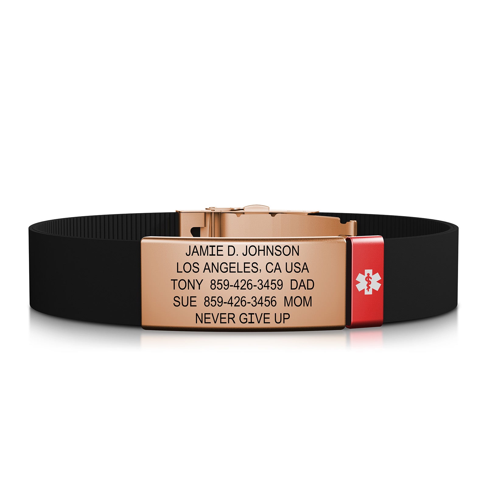 Elite Medical ID ID 13mm Rose Gold-Ember Classic | Black ROAD iD