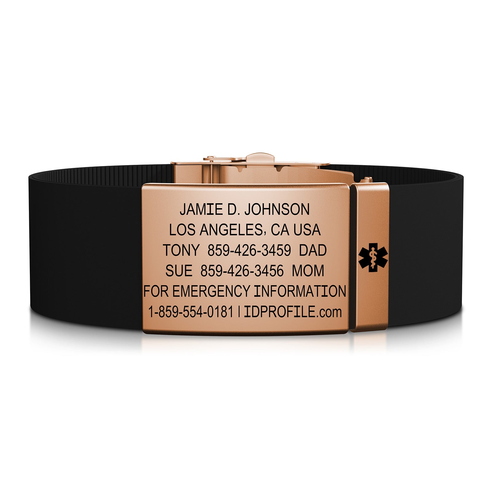 Elite Medical ID - With iD Profile - 19mm / Rose Gold-Rose Gold / Classic | Black