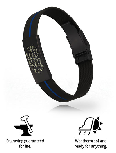 Wrist ID Elite Silicone Clasp 13mm Graphite ID Thin Blue Line - ROAD iD
