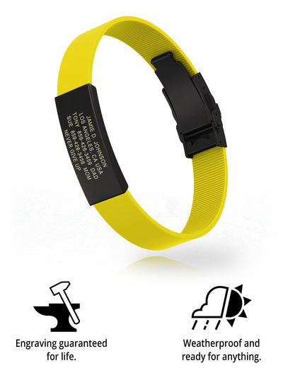 Wrist ID Elite Silicone Clasp 13mm Graphite ID Yellow - ROAD iD
