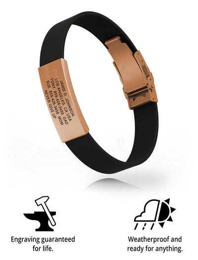 Wrist ID Elite Silicone Clasp 13mm Rose Gold ID Black - ROAD iD