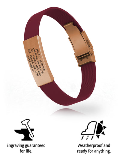 Wrist ID Elite Silicone Clasp 13mm Rose Gold ID Merlot - ROAD iD