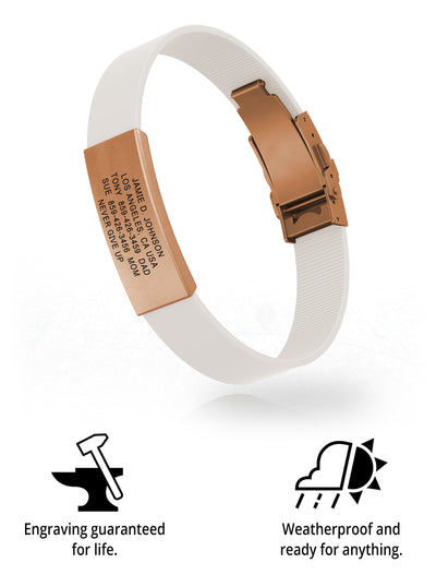 Wrist ID Elite Silicone Clasp 13mm Rose Gold ID Pearl - ROAD iD