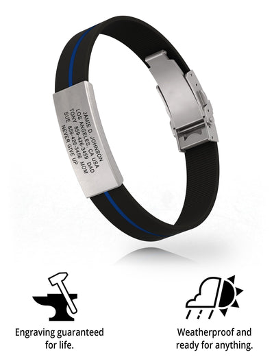 Wrist ID Elite Silicone Clasp 13mm Slate ID Thin Blue Line - ROAD iD