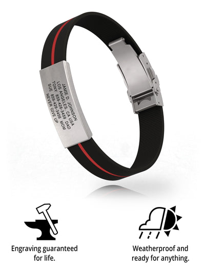 Wrist ID Elite Silicone Clasp 13mm Slate ID Thin Red Line - ROAD iD