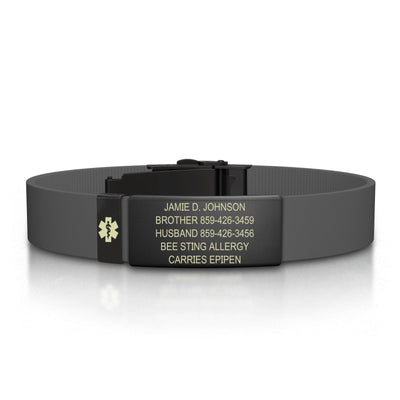 Medical ID Elite Silicone Clasp 13mm Graphite ID  - ROAD iD