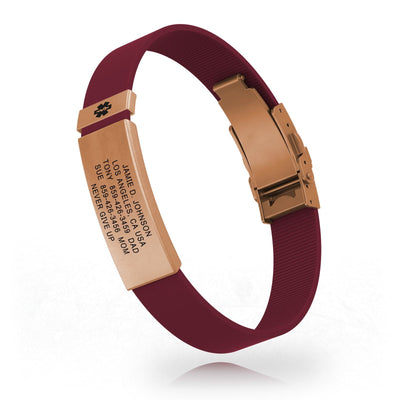Medical ID Elite Silicone Clasp 13mm Rose Gold ID Merlot - ROAD iD
