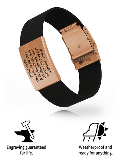 Wrist ID Elite Silicone Clasp 19mm Rose Gold ID Black - ROAD iD