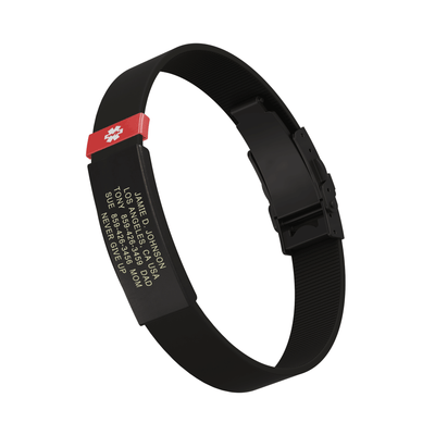 Medical ID Elite Silicone Clasp 13mm Graphite ID Black-Ember - ROAD iD