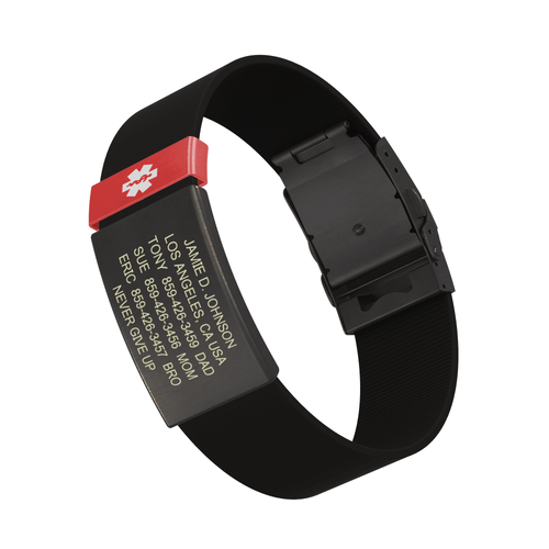 Medical ID Elite Silicone Clasp 19mm Graphite ID Black-Ember - ROAD iD