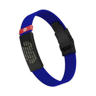 Medical ID Elite Silicone Clasp 13mm Graphite ID Blue-Ember - ROAD iD
