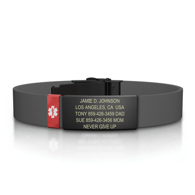 Medical ID Elite Silicone Clasp 13mm Graphite ID  - ROAD iD
